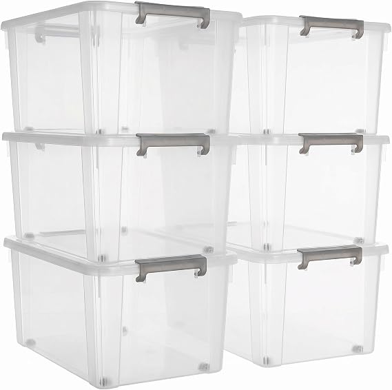 Citylife 6 Packs 58.1 QT Plastic Storage Bins with Lids Large Stackable Storage Containers for Organizing Clear Storage 