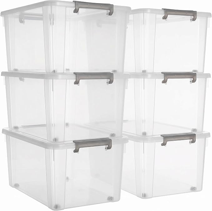 Citylife 6 Packs 58.1 QT Plastic Storage Bins with Lids Large Stackable Storage Containers for Organizing Clear Storage 