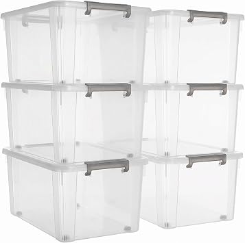 Citylife 6 Packs 58.1 QT Plastic Storage Bins with Lids Large Stackable Storage Containers for Organizing Clear Storage 