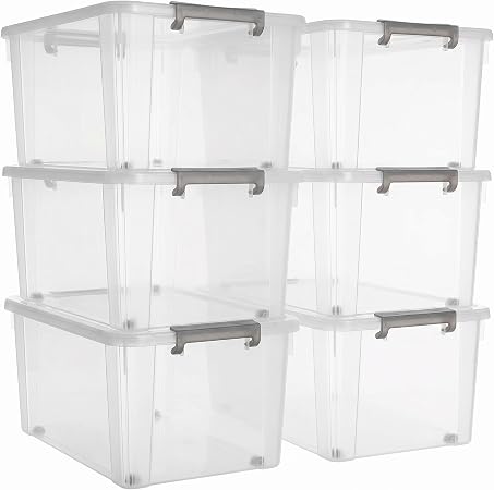 Citylife 6 Packs 58.1 QT Plastic Storage Bins with Lids Large Stackable Storage Containers for Organizing Clear Storage 