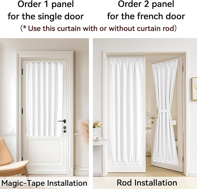 Vatge 50% Sunlight Blocking French Door Curtain, 36 x 72 Inch Door Curtains for Door Window Coverings, 1 Panel, W36 x L72, Pure White