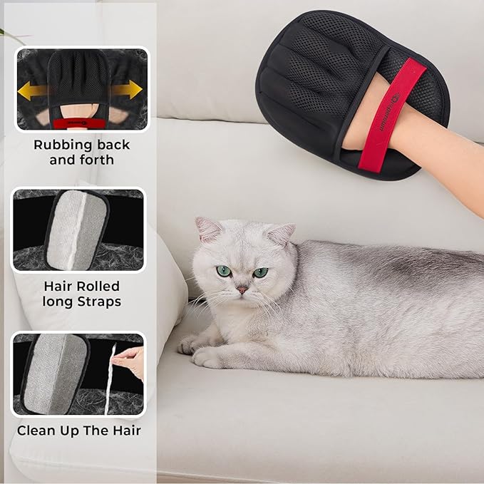 Pet Hair Removal Glove – Reusable Electrostatic Pet Hair Removal Mitt for Couch, Carpet, Car Seat & Laundry – Cat & Dog Fur Cleaning Tool for Furniture (Pack of 1)