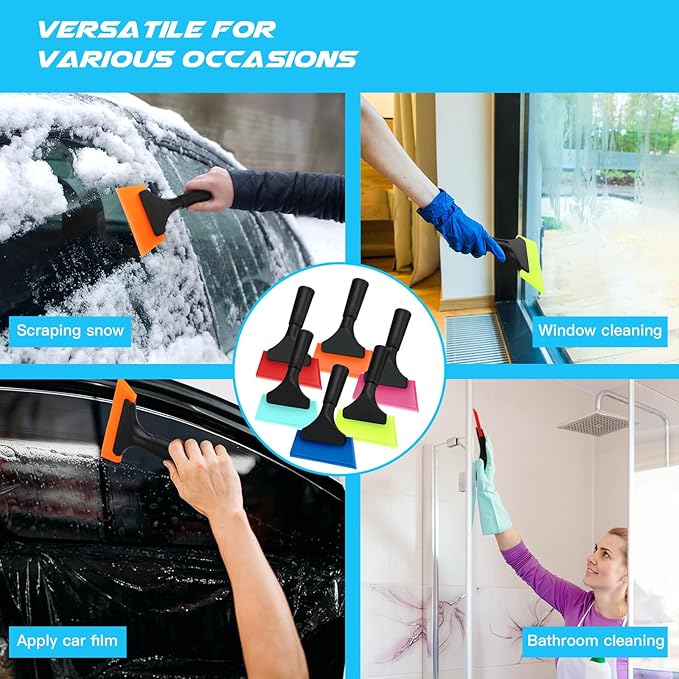 12 Pcs Small Squeegee 5 Inch Window Tint Silicone Squeegee Cleaning with Non Slip Handle Wiper Window Tinting Tools for Car Glass Mirror Shower Bathroom Auto (6 Colors)