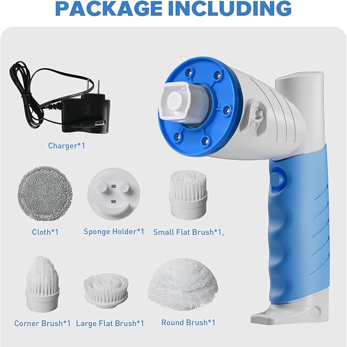 Electric Spin Handle for Scrub Daddy/Mommy Sponges with 6 Replacement Brush Heads, Power Scrubber Electric Cleaning Wand Brush for Sink/Window/Tub/Tile/Floor,Waterproof, Cordless and Rechargeable