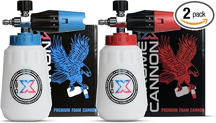 Chem-X Chrome Cannon 2.0 Foam Cannon Kit (Red HDPE 34oz Capacity Bottle + Blue HDPE 34oz Capacity Bottle)
