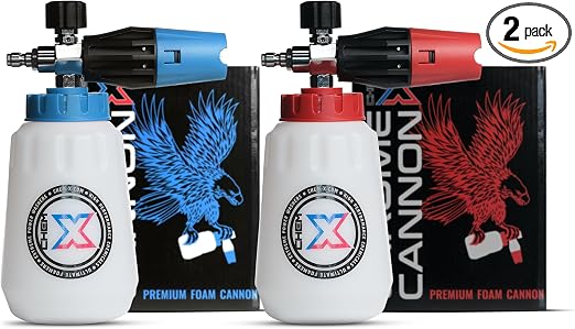 Chem-X Chrome Cannon 2.0 Foam Cannon Kit (Red HDPE 34oz Capacity Bottle + Blue HDPE 34oz Capacity Bottle)
