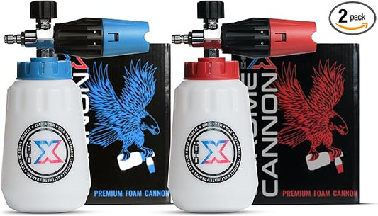 Chem-X Chrome Cannon 2.0 Foam Cannon Kit (Red HDPE 34oz Capacity Bottle + Blue HDPE 34oz Capacity Bottle)