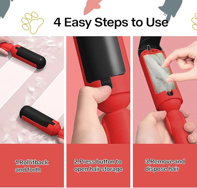 PAKEWAY 2 Pack Pet Hair Remover for Couch & Carpet, Reusable Lint Roller with Self-Cleaning Base, Dog & Cat Fur Remover, Portable Hair Removal Tool
