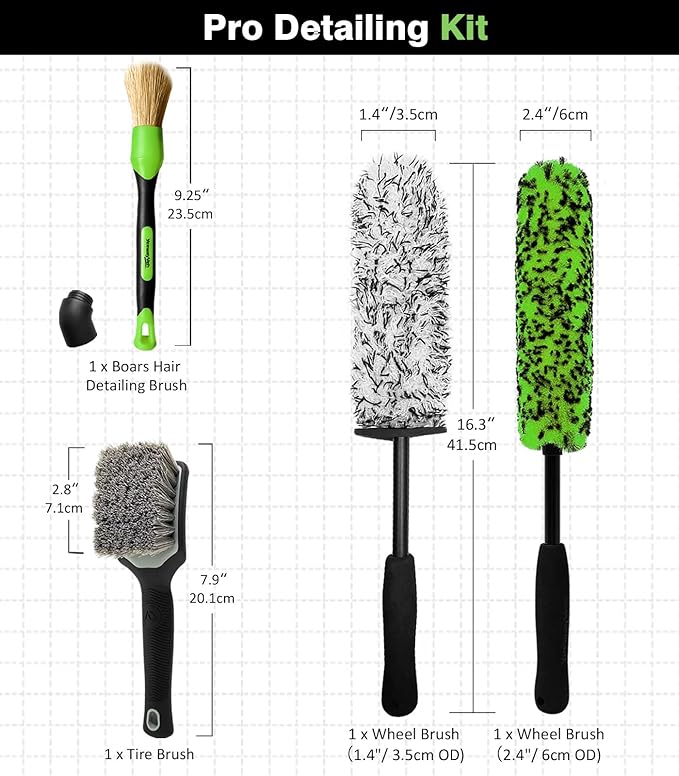 YeewayVeh 4PCS Car Wheel Cleaning Kit, 360° Bendable Wheel Brush with Premium Boar Hair Detailing Brush | Microfiber Scratch-Free Wheel and Tire Brush Kit for Cleaning Wheels,Tires
