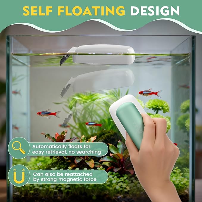 AQQA Aquarium Magnet Glass Cleaner - Enhanced Magnetic Fish Tank Cleaner with 2 Types of Blades, Self-Floating Aquarium Glass Scrubber Algae Scrapers for up to 0.5" Thick Glass/Acrylic Aquariums (M)