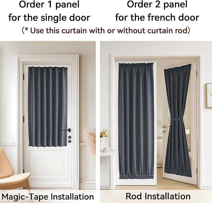 Vatge Small Front Door Curtains - 40 Inch Length Door Curtains for Door Windows, 1 Panel, W25 x L40, Grey