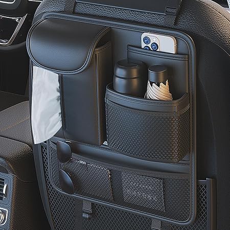 Backseat Car Organizer,5 Storage Pocketscar Seat Organizer,Car Storage Organizer with Foldable Food Tray,Car Seat Back P