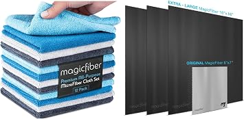 MagicFiber 16 PK - 12 Household Microfiber Cleaning Cloths + 4 Glasses Microfiber Cleaning Cloths - Premium Kitchen Towe