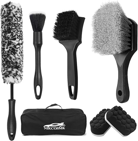 7Pcs Car Wheel Brush kit, Tire Brush, Wheel Cleaner Brush, Soft-bristled Rim Cleaner Brush, Tire Shine Applicator Pad, C