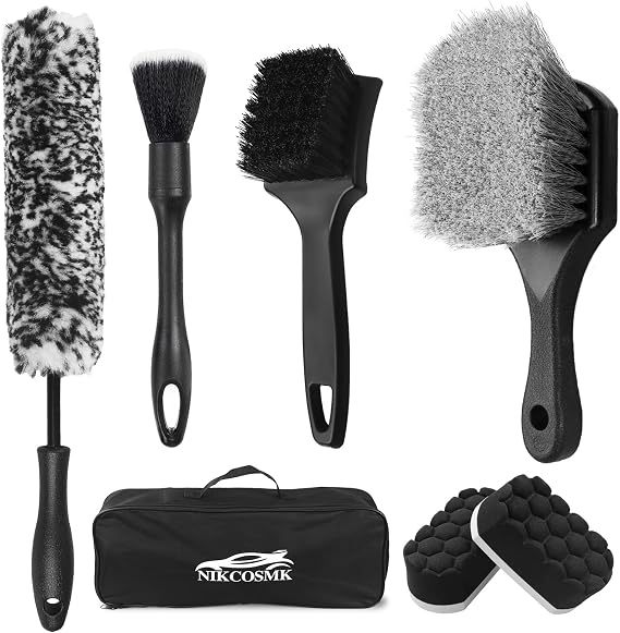 7Pcs Car Wheel Brush kit, Tire Brush, Wheel Cleaner Brush, Soft-bristled Rim Cleaner Brush, Tire Shine Applicator Pad, C