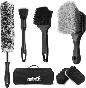 7Pcs Car Wheel Brush kit, Tire Brush, Wheel Cleaner Brush, Soft-bristled Rim Cleaner Brush, Tire Shine Applicator Pad, C