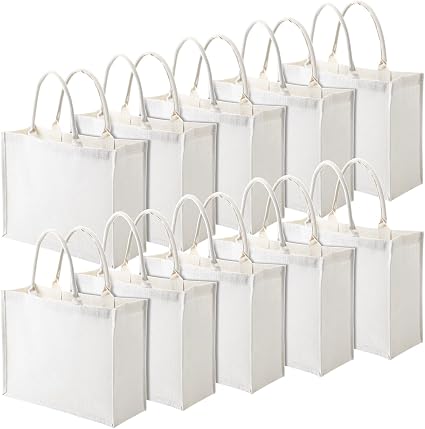 Shappy 10 Pack Burlap Tote Bag, Reusable Blank, White
