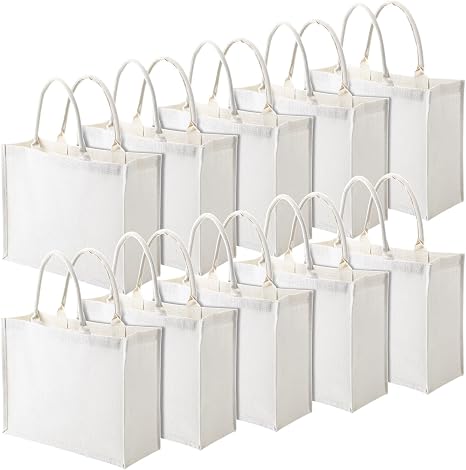 Shappy 10 Pack Burlap Tote Bag, Reusable Blank, White