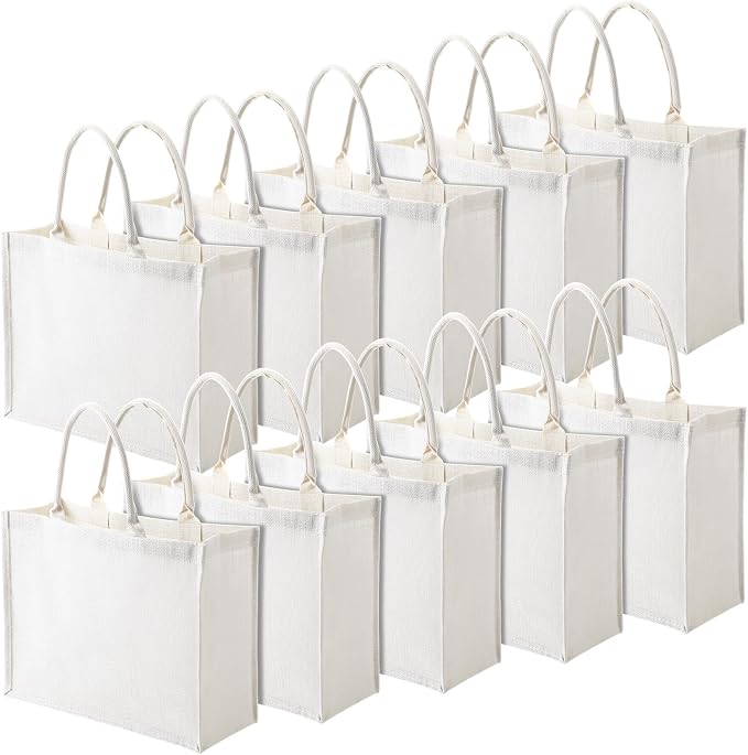 Shappy 10 Pack Burlap Tote Bag, Reusable Blank, White