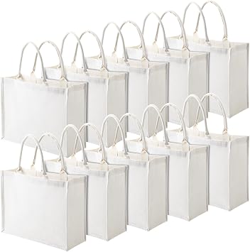 Shappy 10 Pack Burlap Tote Bag, Reusable Blank, White