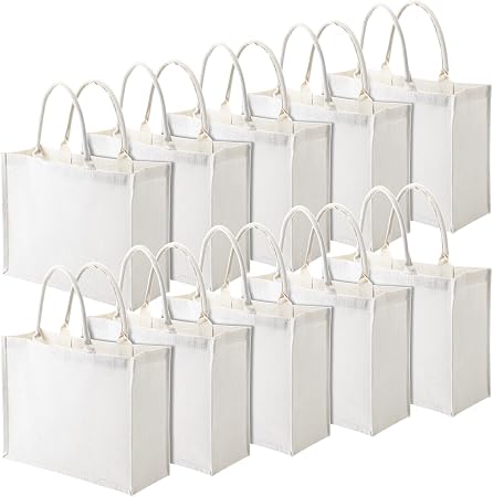 Shappy 10 Pack Burlap Tote Bag, Reusable Blank, White