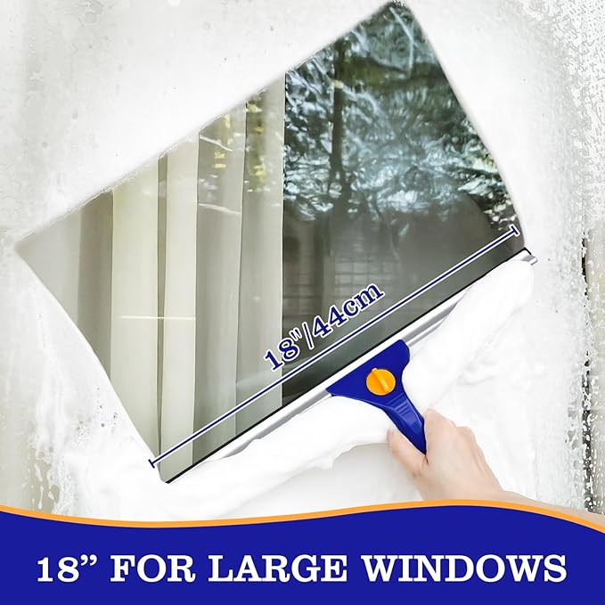 18-Inch Window Squeegee Professional with 12-INCH Chanel Squeegee for Shower Glass, Easy Change Window Cleaner Squeegees Washer Kit for Countertop Car Mirror Cleaning & Washing