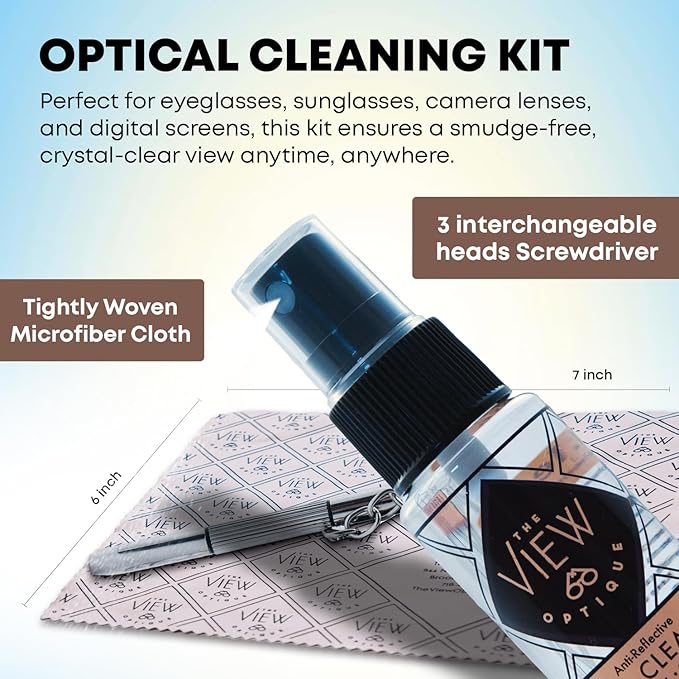 Anti-Reflective Lens Cleaner & Repair Kit – 0.4oz Glasses Cleaner Spray, Microfiber Cloth & Keychain Screwdriver in a Vinyl Snap Case for Eyeglasses, Sunglasses & Screens(3 Piece Set)