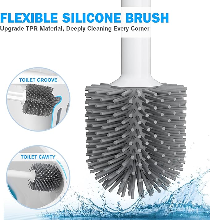 Toilet Plunger and Brush Set, Silicone Bowl Brush and Heavy Duty Toilet Plunger with Ventilated Holder, 2-in-1 Toilet Brush and Plunger Combo for 5.3-inch Toilet Drain Bathroom Deeply Cleaning