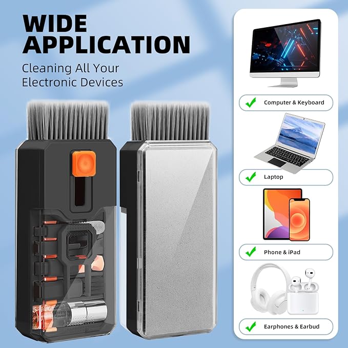 Ordilend All-in-1 Keyboard Cleaner and Laptop Cleaning Kit - Professional Computer Screen-Safe Tools for MacBook and Electronics - Portable Brush Set for Gamers and Remote Professionals