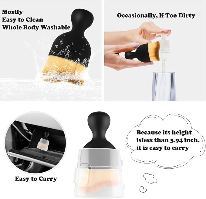 4 Pcs Car Interior Cleaning Soft Brushes,Car Interior Detailing Brush,Car Cleaning Brush Dust Collectors, Car Interior Cleaning Soft Brushes,Curved Design Dirt Dust Clean Brushes