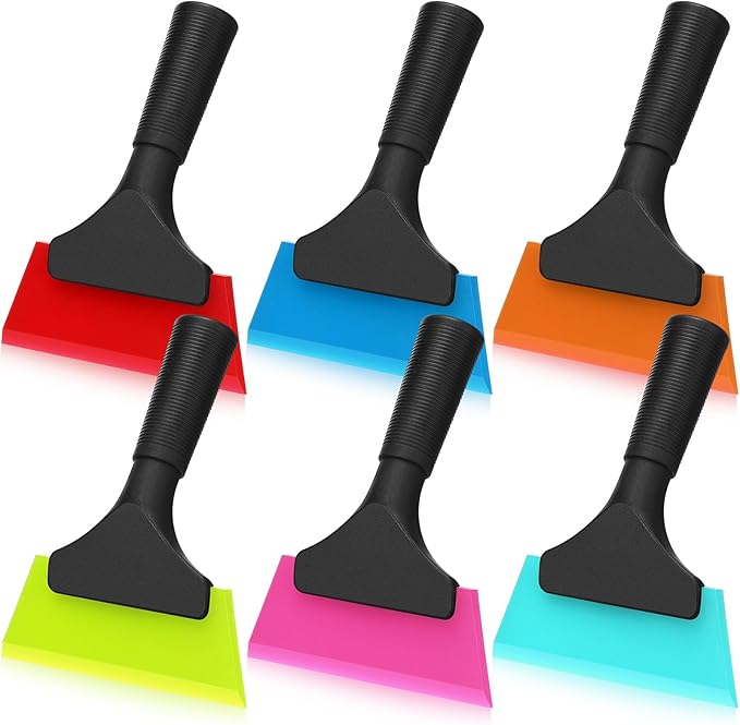 6 Pcs Small Squeegee 5 Inch Window Tint Silicone Squeegee Cleaning with Non Slip Handle Wiper Window Tinting Tools for Car Glass Mirror Shower Bathroom Auto (6 Colors)