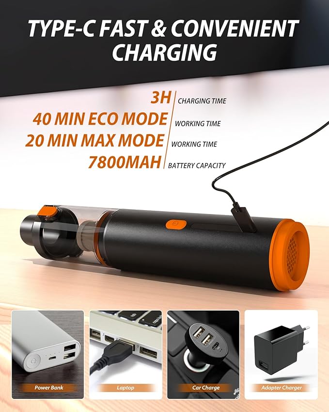 Car Vacuum 19000Pa Powerful Suction, Cordless Handheld Vacuum Cleaner & Air Duster, Portable Hand Held Mini Vacuum Rechargeable for Car, Home & Office