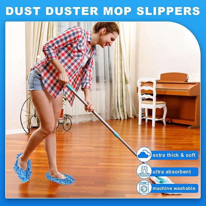 Mop Slippers Shoes 10 Pairs (20 Pieces) - Microfiber Cleaning House Mop Slippers, Floor Cleaning Tools Shoe Cover, Soft Machine Washable Reusable Microfiber Foot Socks for House Kitchen Office