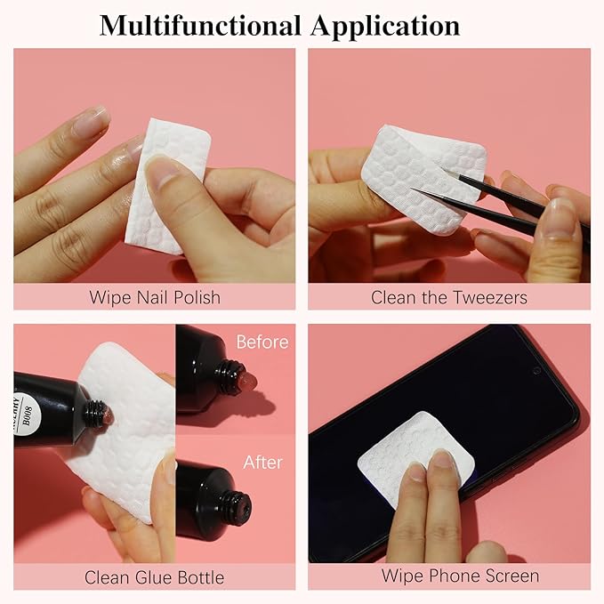 Lint Free Nail Wipes,500PCS AB Side Design Ultra-Absorbent Cotton Nail Wipes for Soaking Up Gel Nail Polish Remover,Tough and Soft Wipes for Acrylic Gel Nails,Home Salon & DIY