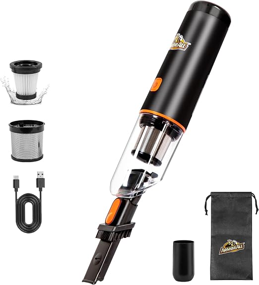 Armor All AA07V2 0901 Cordless Car Vacuum Handheld Mini Vacuum Cleaner for Car Interior Home, Orange