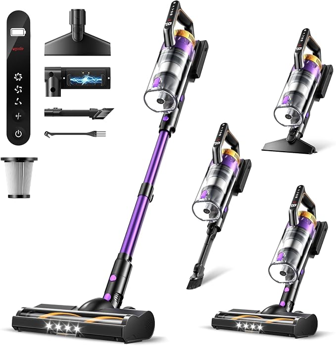 Cordless Vacuum Cleaner for Home, 580W/48KPa Powerful Suction, 65 Min Runtime, Lightweight Stick Vacuum with LED Screen 