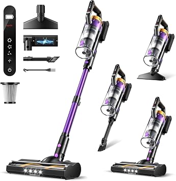 Cordless Vacuum Cleaner for Home, 580W/48KPa Powerful Suction, 65 Min Runtime, Lightweight Stick Vacuum with LED Screen 