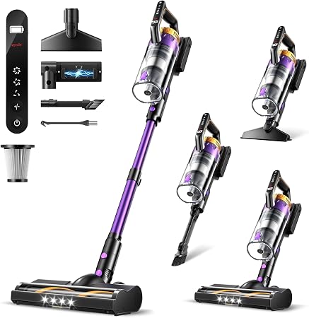Cordless Vacuum Cleaner for Home, 580W/48KPa Powerful Suction, 65 Min Runtime, Lightweight Stick Vacuum with LED Screen 