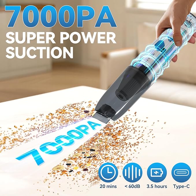 Handheld Vacuum Car Vacuum, 2 in 1 Air Duster Mini Vacuum Cleaner Small Portable Rechargeable Car Seats, Home, Quick Cleanup, Strong Suction, Lightweight, Includes Crevice Nozzle & Brush -H2
