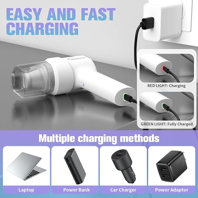 Handheld Mini Car Vacuum, 10000PA Wireless Portable Vacuum with 2000mAh Battery, 2 in 1 Vacuum Cleaner & Air Duster with Type-C Charging, Lightweight for Car, Home, Kitchen (White)