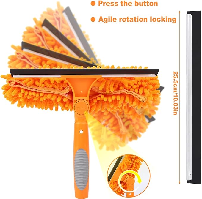 Professional 67" Window Squeegee, 3-in-1 Rotatable Squeegee for Window Cleaning with Extension Poles, Window Cleaner Tool Kit for Indoor & Outdoor High Windows and Car Glass