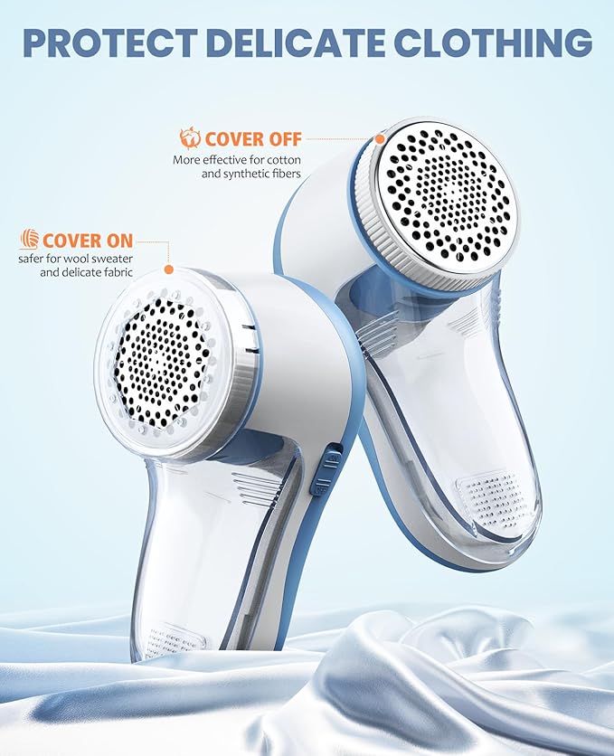 POPCHOSE Fabric Shaver, Lint Remover for Clothes, Electric Lint Shaver with 6-Leaf Blades, Sweater Shavers to Remove Pilling for Clothing, Couch, Furniture, Fuzz, Lint Ball, Bobbles, Light Blue