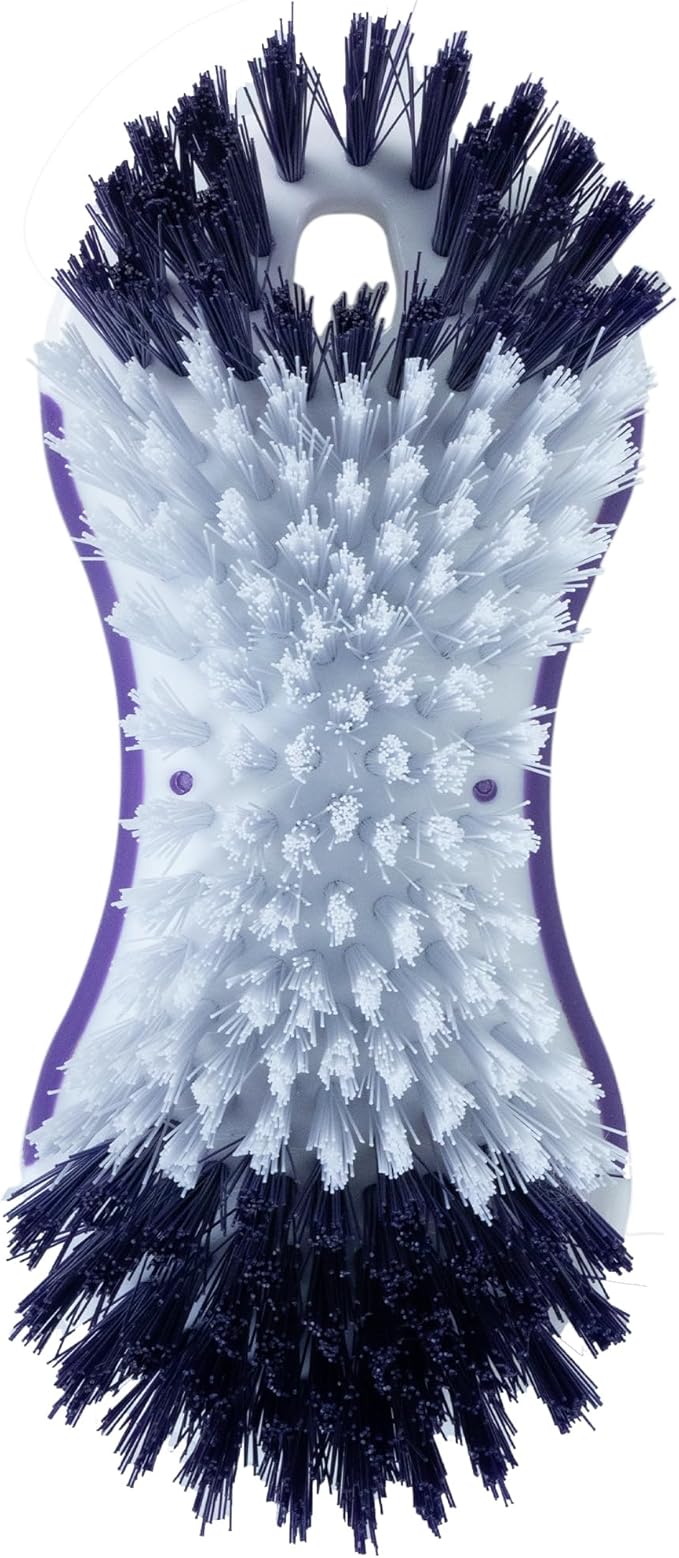 Fabuloso Cleaning Brush, Compact Hand Scrub Brush with Easy Grip Rubber Texture for Kitchen, Bathroom, Tile, Baseboards and Floors, Firm Bristles for Indoor Surface Cleaning, White & Purple, 6 Inch