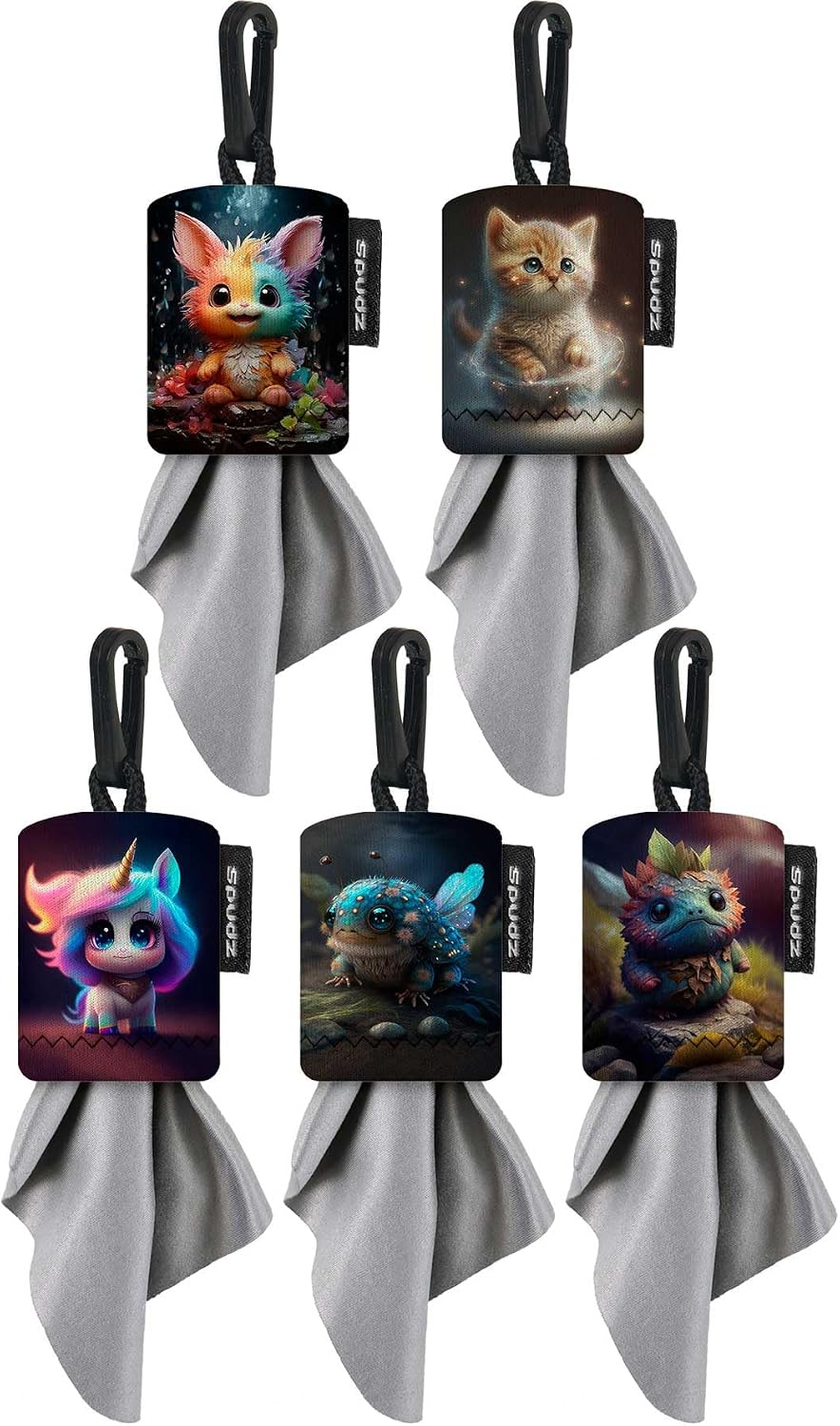 Classic Variety Pack | Five 6" x 6" Microfiber Towels w/Neoprene Pouches | Premium Microfiber Cleaning Cloths for Laptops, Lenses, Cameras, Screens, and More | Mystical Creatures 5 Pack