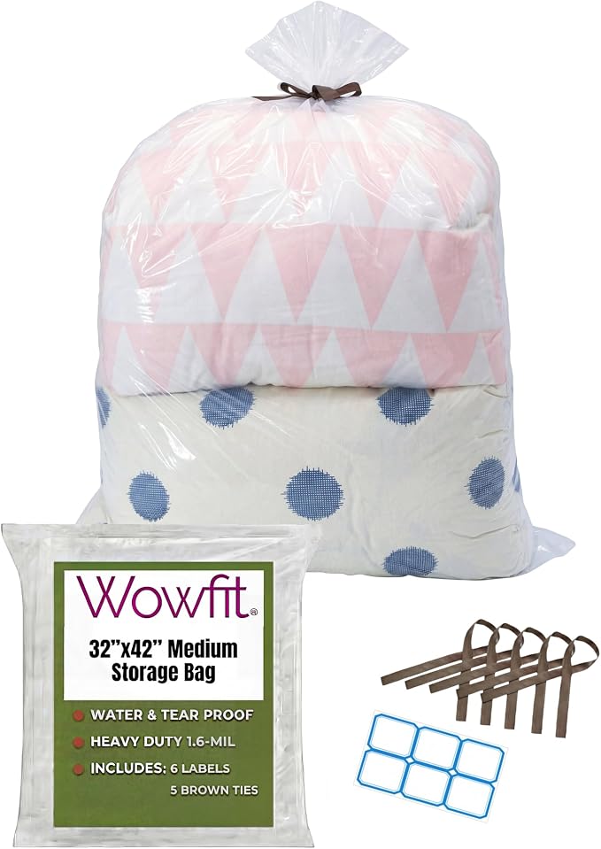 Wowfit Large Plastic Bags for Comforters & Pillows, 32x42, 5 CT, 1.6 Mil
