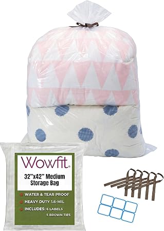 Wowfit Large Plastic Bags for Comforters & Pillows, 32x42, 5 CT, 1.6 Mil