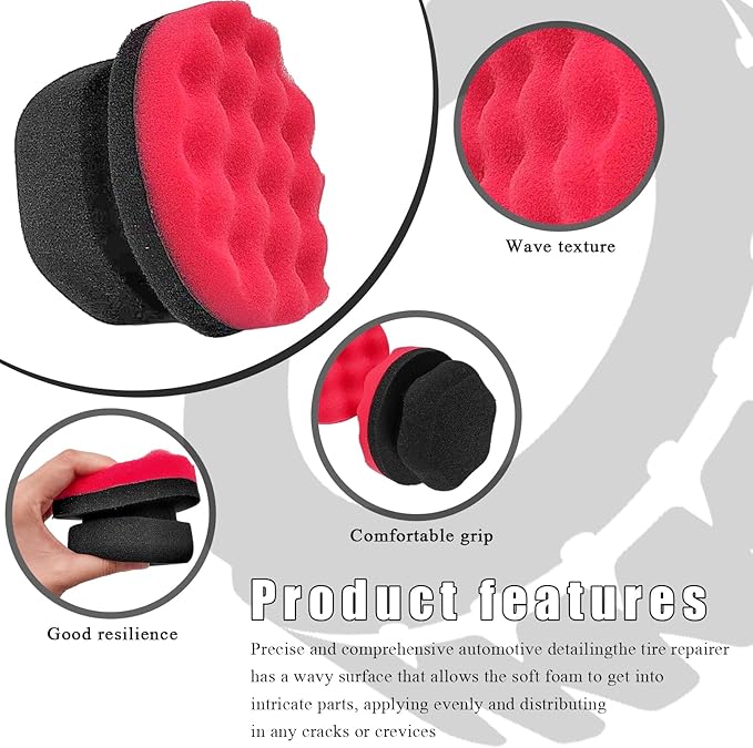 KVAEY 2 PCS Tire Dressing Applicator Pads, Reusable Hex Grip Tire Shine Applicator Polishing Sponge Pads, Wheel Tire Shine Detailing Foam for Most Vehicles, Car Accessories (Red, 3.15")