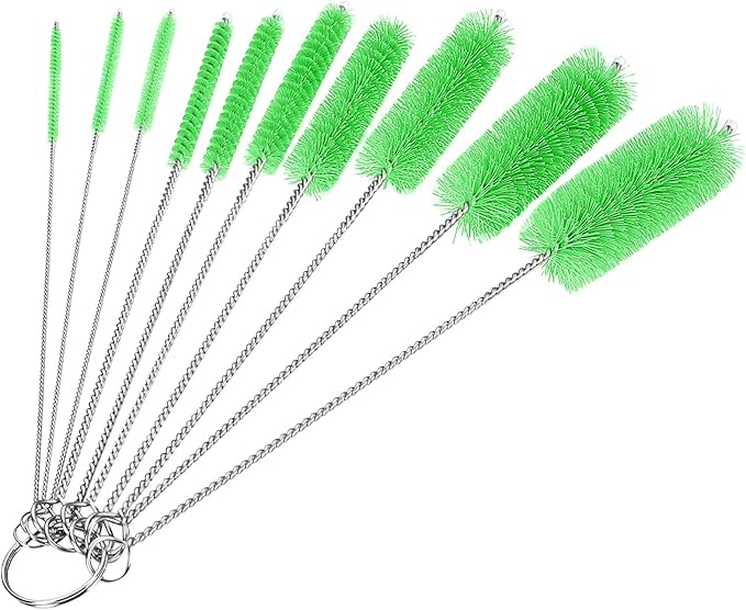 CiaraQ Bottle Cleaning Brushes, 8 Inch Nylon Tube Brush Set, Cleaner for Narrow Neck Bottles Cups with Hook, Set of 10pcs.