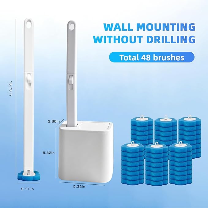 Disposable Toilet Brush with 48 Refills, ,Toilet Bowl Cleaner,Toilet Cleaning Supplies,Toilet Bowl Brush,automatic lid-opening and closing toilet brush with Holder for Bathroom Deep Cleaning & Hygiene