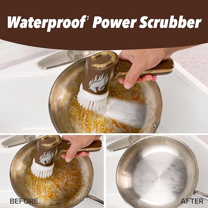 Horsepower Scrubber Gold Edition, Longer Battery Life, Electric Power, Rechargeable, Spins 350 RPM, Waterproof, 5 Brush Heads, AS SEEN ON TV, Cleans Dirt & Grime: Bathrooms, Kitchen, Indoors/Outdoors